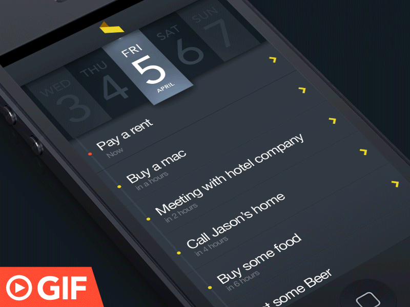 GIF : Delete task and assign task to your teammate in action animation app assign avatar calendar dark date delete gif iphone list mark popup profile reminder slide task time timeline ui video