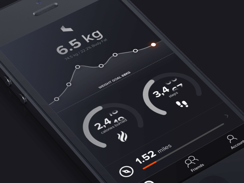Fitness Tracking UI Animation animation app clean dark fitness flat graph interaction ios iphone number stat