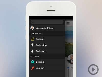 Side navigation effect (Animation) animation app bar black clean contract effect ios iphone menu minimus mobile nav side social timeline ui
