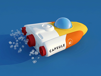 Deep Blue Sea animation blue bubbles c4d capsule dragon ball submarine torpedo underwater yellow