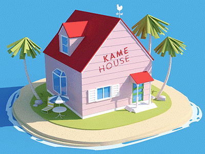 Kame House 3d animation blue c4d dragon ball house island motion palm sand trees water