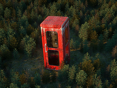 Giant Phone Booth 3d c4d cg cinema 4d forest gif graffiti hover phone booth red rotate