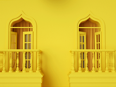 A Yellow Balcony balcony ball c4d cinema 4d fabric fall gif octane render windows yellow