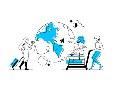 Traveling airport booking clean design dribbble flat fly illustration planet travel vector