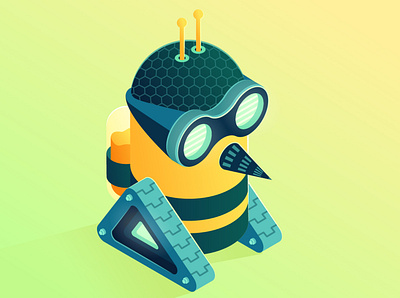 RoboBee 2.5d art bee design how to illustration illustrator isometric robot vector