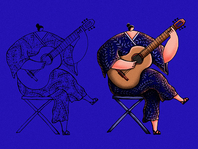 Guitar Player Illustration 2d character design illustration noise texture photoshop vector art