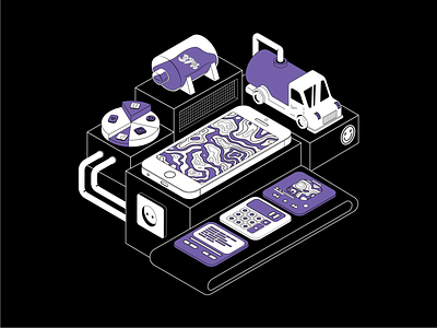 02 | Phone life art black black and white car charge illustraion iphone isometry phone purple truck ui vector