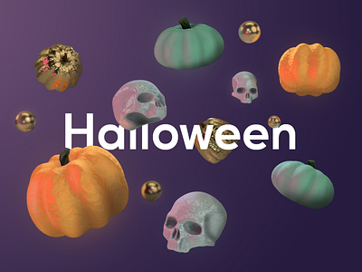 Happy Halloween 3d c4d cinema 4d dribbbleweeklywarmup halloween pumpkin skull spooky typogaphy warmup