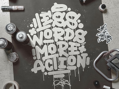 LESS WORDS MORE ACTION - Lettering behindthescenes calligraphy design graphic art graphic design illustration lettering process sketch sketches snooze snoozeone type typography
