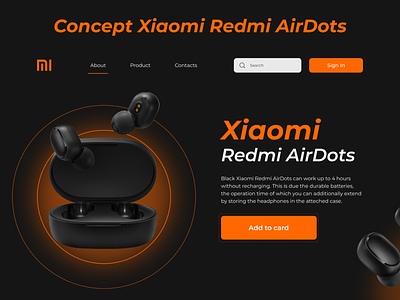 Xiaomi Redmi AirDots branding concept design landing orange ui uiux ux website xiaomi