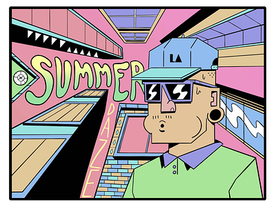Summer DAZE animation building cartoon character color daze downtown green hat la los angeles smoking summer