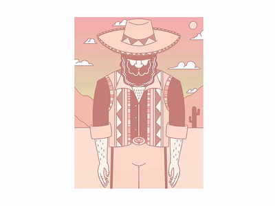 El Caballero cactus character desert gradient mexico mustache orange sombrero style sun sunset western