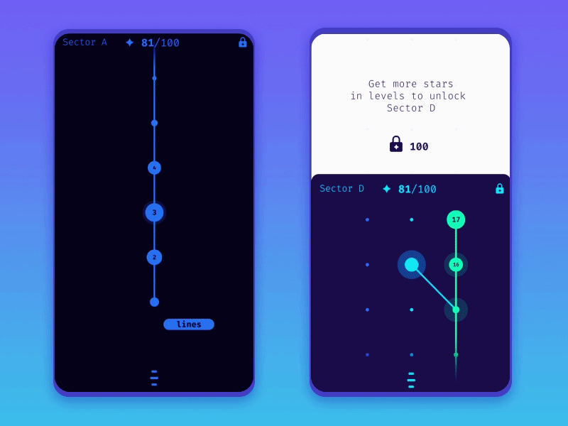 Map for minimalistic puzzle animation concept design dots flat game games gui map maps minimalism minimalistic mobile start ui ux
