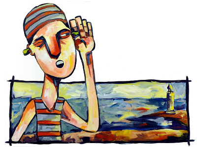 Swimmer's Ear acrylic canvas editorial art illustration painting