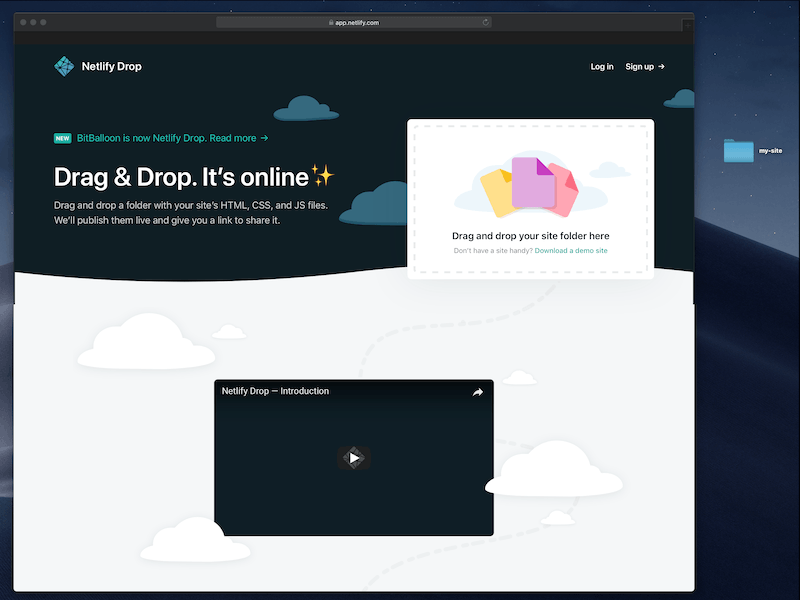 Netlify Drop: Interaction demo animation netlify web drag and drop