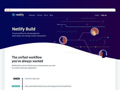 Netlify Build: Marketing page header hero home page illustration landing netlify wave website