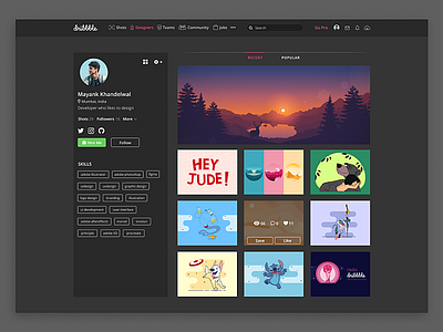 Dribbble Profile Page Dark Theme Redesign