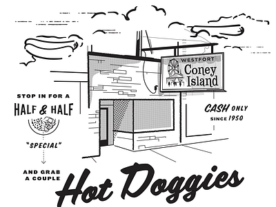 Coney Island - Hot Dogs clouds coney hotdog hotel illustration tee tshirt tshirt art tshirtdesign tshirts