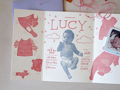 Birth Announcement: Lucy birth announcement letterpress lucy paperdolls