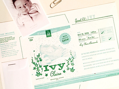 Ivy's Birth Announcement: Printed birth announcement letterpress