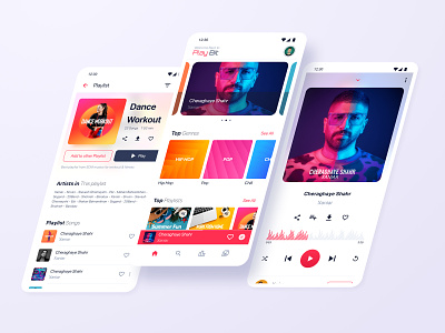 PlayBit App Music UI Design 3d design music music app music player player red red app red ui singer song sound trend ui uiux