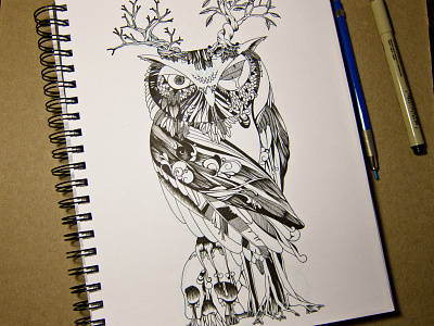 The Owl Of Life And Death animal copic markers drawing fantasy illustrations ink jason kan lasercut markers micron markers nature owl pencil