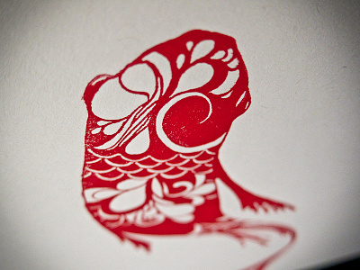 Koi Red Final Print Close Up animal creature fish illustration jason kan koi letterpress print red
