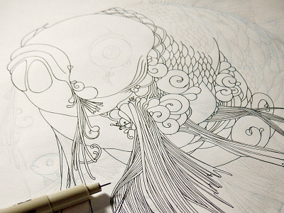 Giant Gold Luck Fish (work in progress) animal creature drawing fish illustration ink jason kan koi
