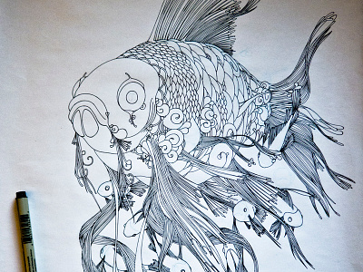 Giant Gold Luck Fish outlines animal creature drawing fish illustration ink jason kan koi markers
