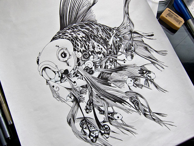 The Wonder Kingdom presents: The Giant Gold Luck Fish animal creature drawing illustration ink jason kan koi koi fish markers