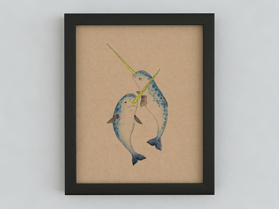 Narwhals Illustration Framed animals art artwork drawing illustration narwhal prints sea creatures watercolor winter