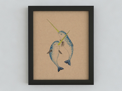 Narwhals Illustration Framed