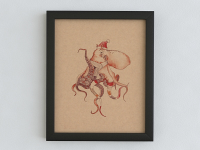 Octopus Illustration Framed animals art artwork drawing illustration octopus prints sea creatures watercolor winter