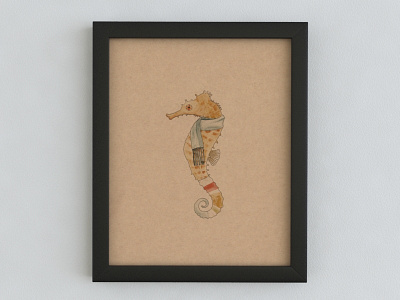 Seahorse Illustration Framed animals art artwork drawing illustration prints sea creatures seahorse watercolor winter