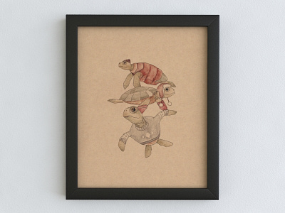 Turtles Illustration Framed animals art artwork drawing illustration prints sea creatures turtle watercolor winter