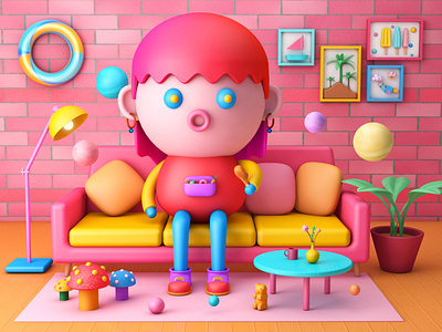 Corner Of Living Room 3d cute food ip living room