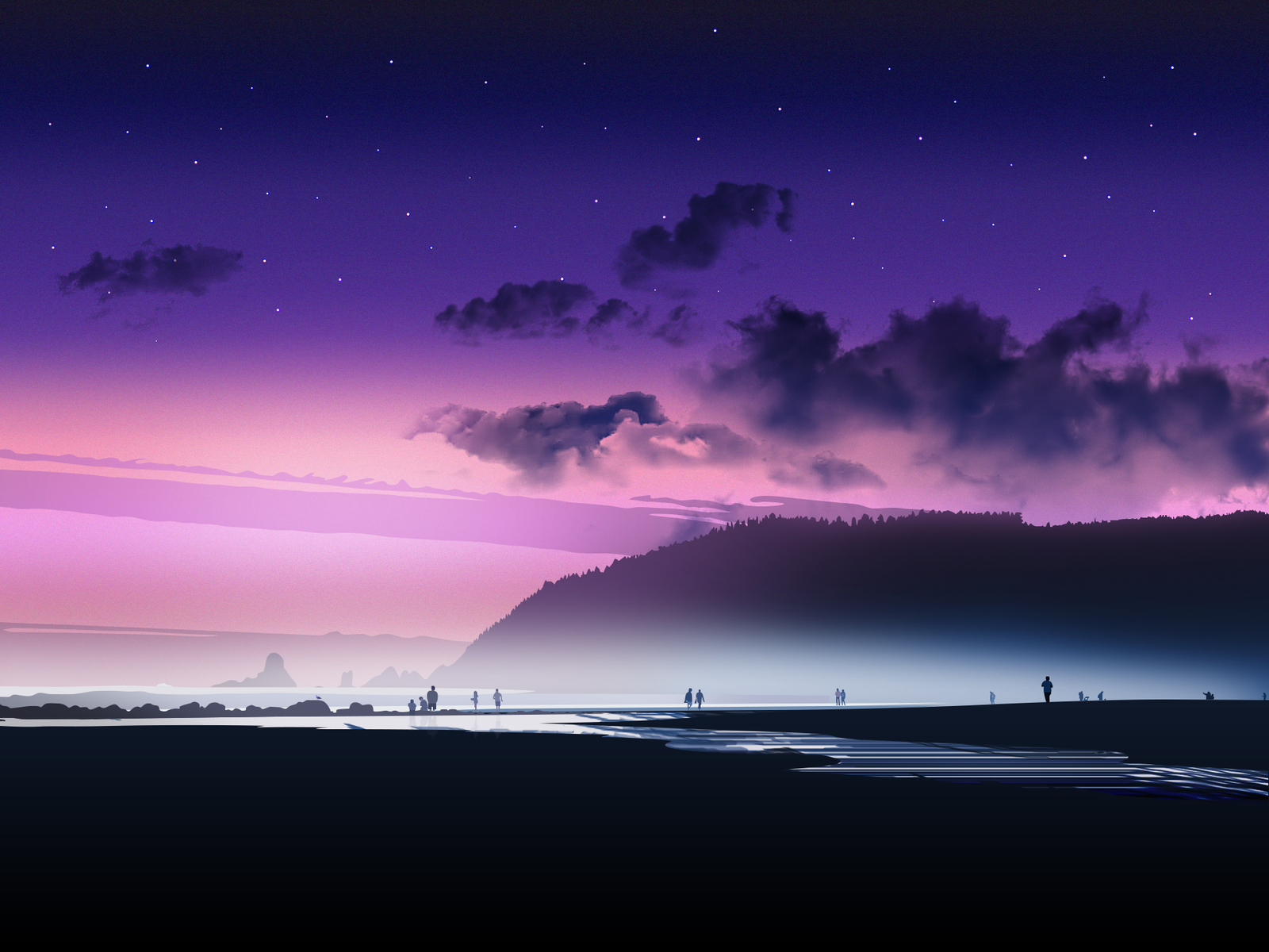 Beach Starry Sunset by Catherine-hui on Dribbble