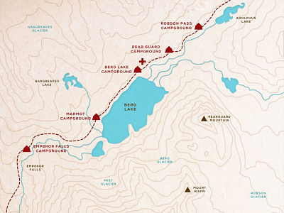 Berg Lake Trail backpacking glacier map paper cut river trail