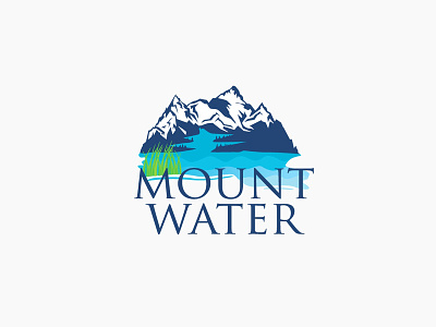 Water Logo with Mountain Blue Ocean & Nature blue logo creative logo fresh logo inspiration mountain logo mountain water nature logo ocean logo river water logo