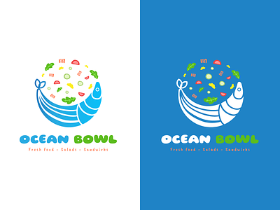 Ocean bowl bowl brand branding design fish fish restaurant graphic design illustration logo ocean ocean bowl restaurant salad sandwich vector