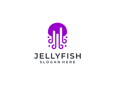 Jellyfish Logo Design Template animal app branding design fish geometric graphics icon illustration inspiration internet jelly fish jellyfish logo modern purple sea simple tech design vector