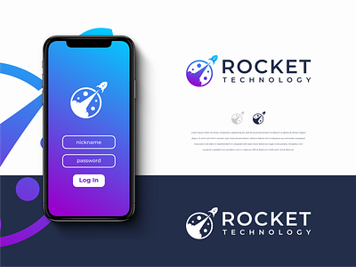 Rocket Logo Design Template app blue branding design geometric graphic icon illustration inspiration internet logo modern purple rocket sky space tech design technology ui vector