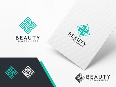 Monogram Flower Logo Template app branding cyan design floral flower graphic graphic design green illustration inspiration internet leaf logo monogram monoline typography ui ux vector