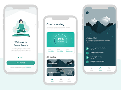 Prama Breath Meditation App clean design meditation player ui vector