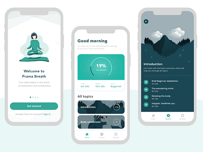 Prama Breath Meditation App clean design meditation player ui vector