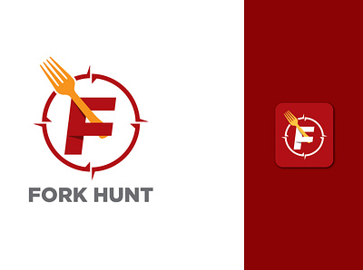 "FORK HUNT" logo app branding creative f logo flat icon lettering logo minimal new logo restaurant