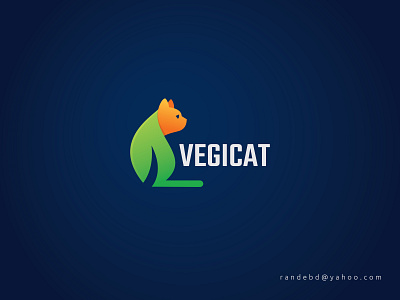 "VEGICAT" logo branding creative design flat logo logo 2020 minimal new logo vegan cat vegan food vegan logo