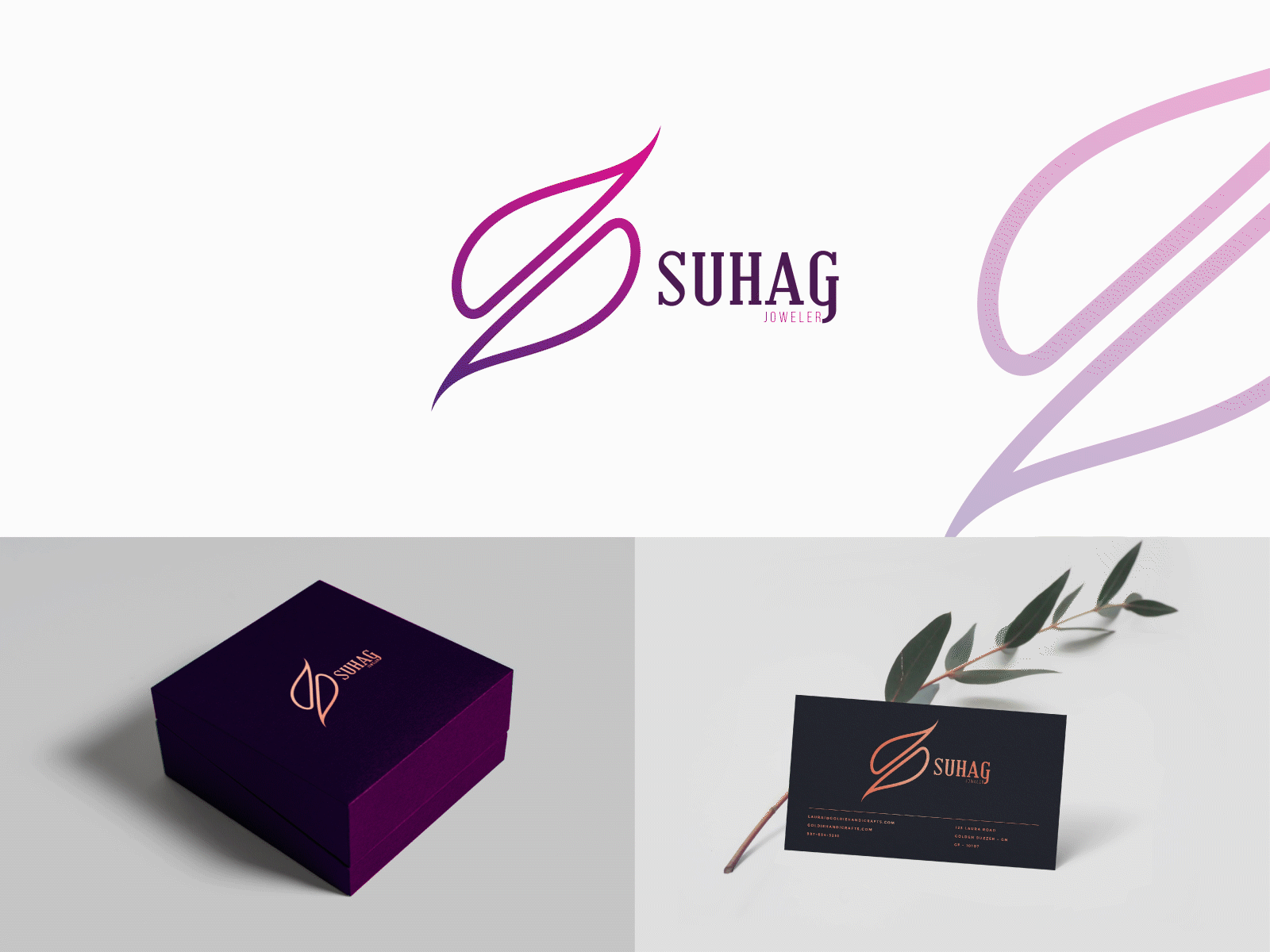 "SUHAG" logo creative design flat jewelry logo lettering minimal