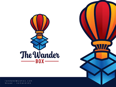"The Wander Box" logo. balloon logo creative design flat icon illustration logo minimal travel logo
