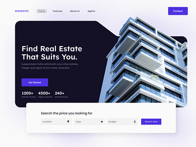 Real Estate Website Header header hero section real estate header real estate website ui web design webiste header